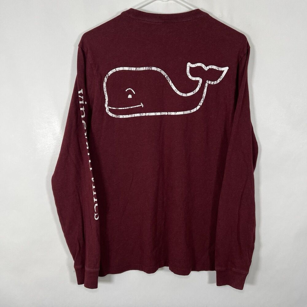 Vineyard Vines Long Sleeve T Shirt Mens Size XS Extra Small Maroon Red Whale - Picture 7 of 9